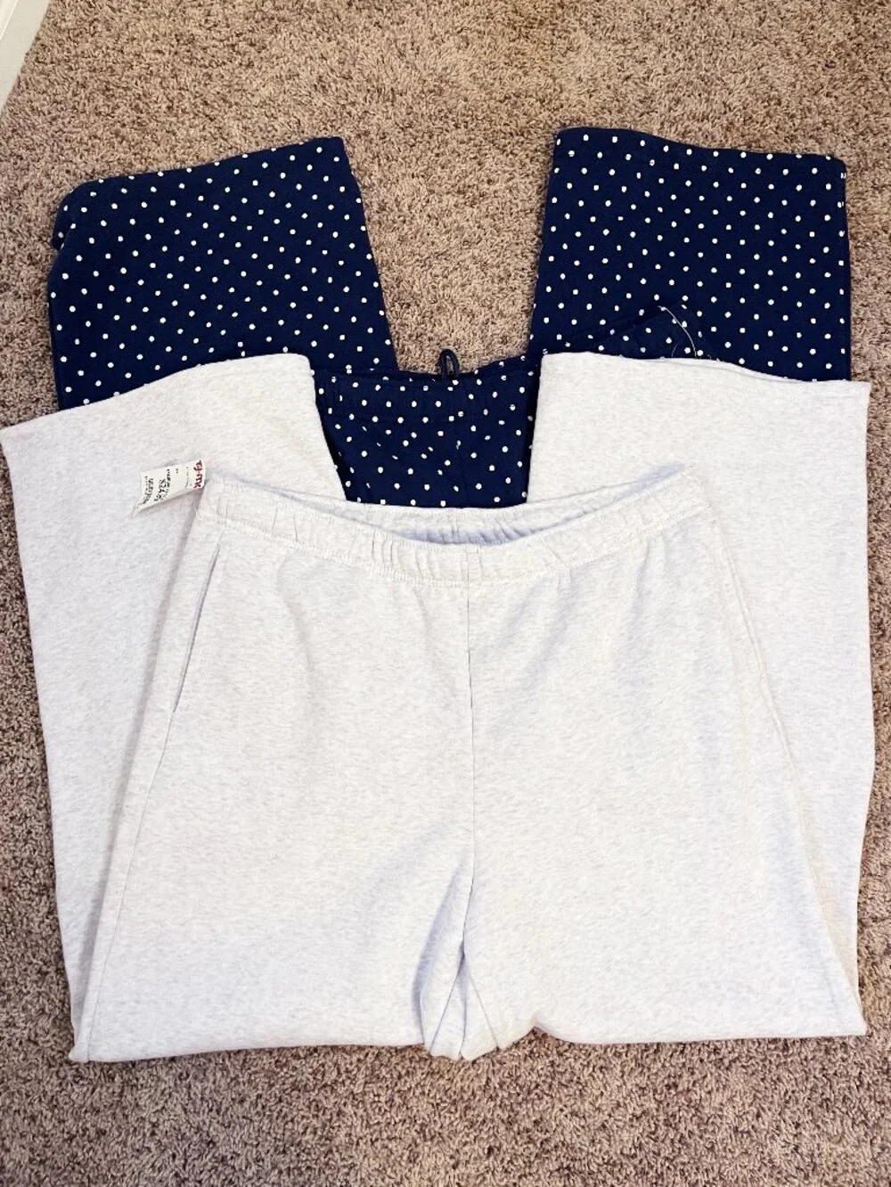 Lot of 2 Women's Lounge Pants XL Since Forever Gray Fleece & Navy Polka Dot NWT